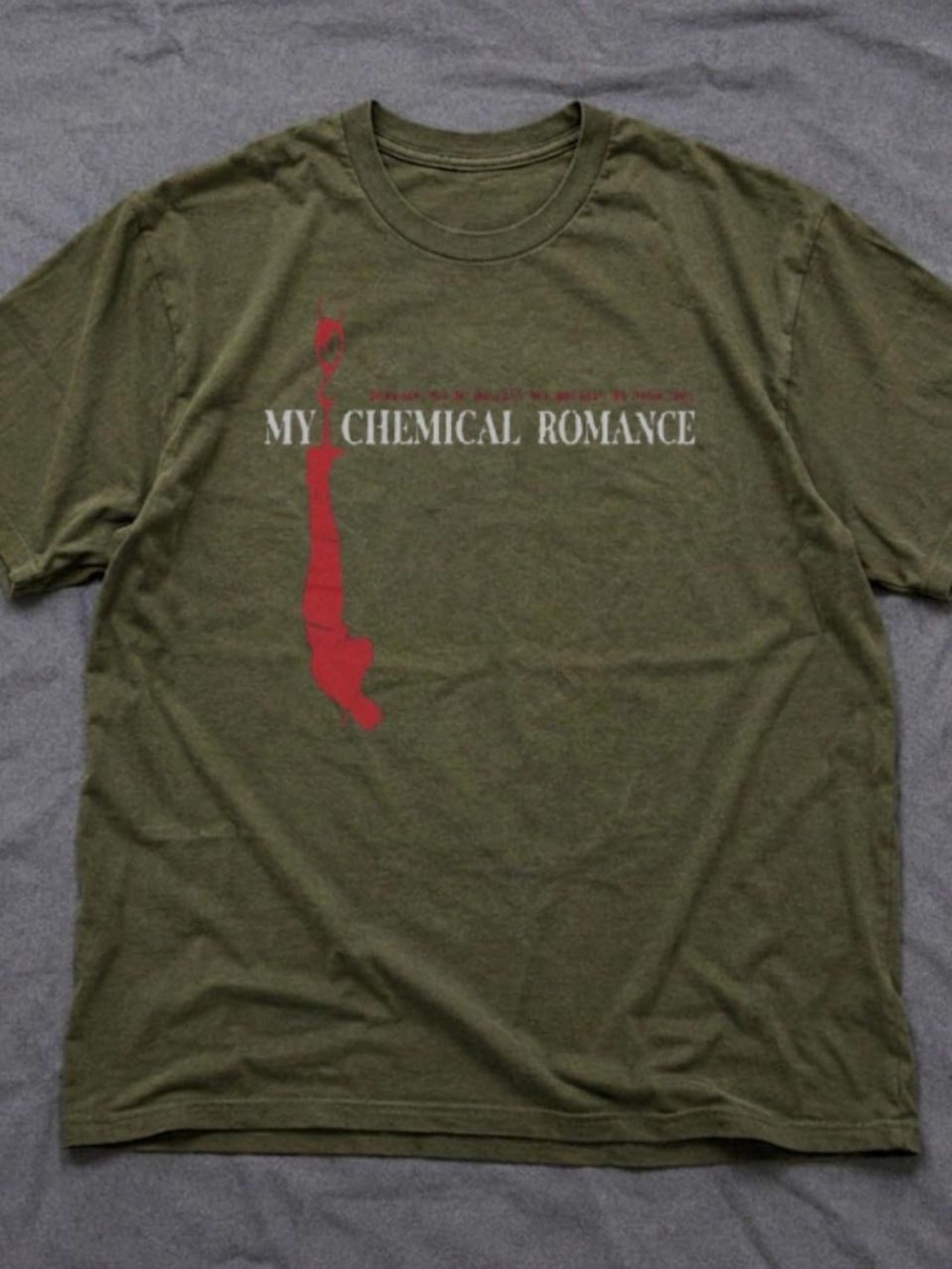 Gildan Olive Green My Chemical Romance Tee with Red Graphic